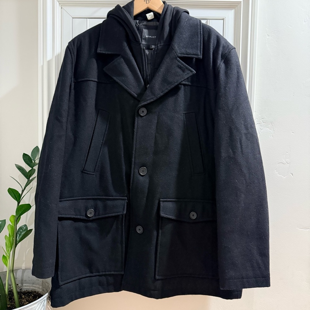 Structure Black Wool Coat - Size XXL